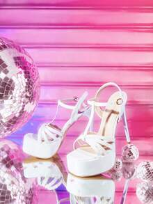 CUCCOO LuxiPop Sandalias de tacón alto con plataforma impermeable y tacón grueso para mujer, adecuadas para Halloween, Navidad, fiestas, discotecas, zapatos de suela gruesa para el Día de San Valentín - Blanco. - Ver 2