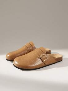 Solecia Sandal Selop Setengah Tertutup Wanita Terbaru, Bahan PU, Sepatu Nyaman, Kasual dan Serbaguna untuk Perjalanan Sehari-hari - Coklat sedang - View 6
