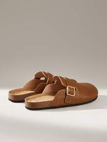 Solecia Sandal Selop Setengah Tertutup Wanita Terbaru, Bahan PU, Sepatu Nyaman, Kasual dan Serbaguna untuk Perjalanan Sehari-hari - Coklat hangat - View 4