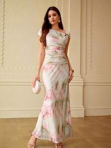 ZEYLAH Women's Elegant Tie-Dye Print Mesh Mermaid Skirt - Green - View 1