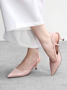 CUCCOO BIZCHIC 女士高跟鞋，柔和裸粉色漆皮尖头细跟凉鞋，侧镂空透气软底，舒适优雅，通勤约会修长百搭高跟鞋 - 藕粉色 - 查看 3