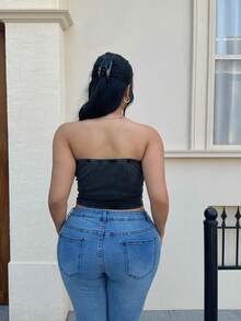 SHEIN EZwear Black Strapless Plus Size Women Top - Black - View 2