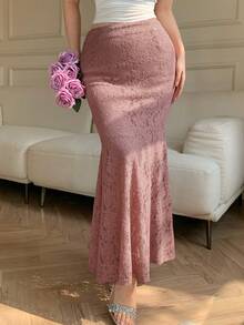 DAZY Elegant Lace Mermaid Skirt For Women, Spring/Summer - Pink - View 8