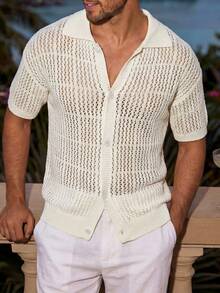 VIVINTIMO 男士休闲双色条纹纽扣开襟针织毛衣 针织纽扣衬衫 适合男士旧款，Rave - 白色 - 查看 1