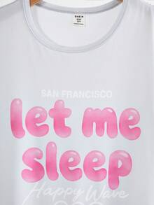 Girls Cute Cartoon Letter Print Milk Silk Fabric Short Sleeve Nightgown Loungewear - Multicolor - View 4