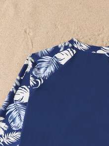 SHEIN 青少年男孩热带印花两件式泳衣 - 藍色 - 查看 5