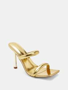 Glitzique Giày Sandal Nữ Cao Gót Thời Trang Mũi Vuông Màu Trơn - Vàng - Xem 2