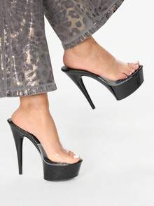 Glitzique 女士透明帶防水台細跟穆勒時尚夏天高跟涼鞋 - 無色 - 查看 1