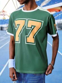 EVRINFINITE 男士夏季时尚街头风T恤，休闲圆领短袖上衣，3D数字印花 - 黑色配橙色77，夏季足球服 - 軍綠色 - 查看 4