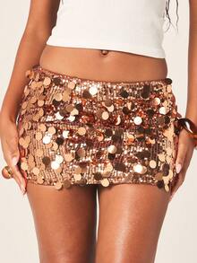 MISSGUIDED Gold Sequin Micro Mini Skirt Party Night Out Bodycon Festive Holiday Club Wear Sparkly Glam Celebration - Brown - View 1