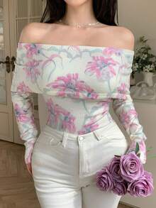 DAZY 女士优雅花卉针织毛衣，春夏款 - 白色 - 查看 6