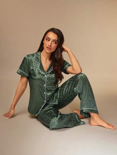 Silquee 提花翻领开衫女士睡衣套装