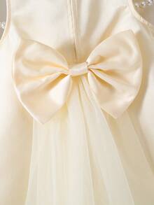 SHEIN Babygirl's Elegant And Lovely White Mesh Floral Sleeveless Dress - Apricot - View 3