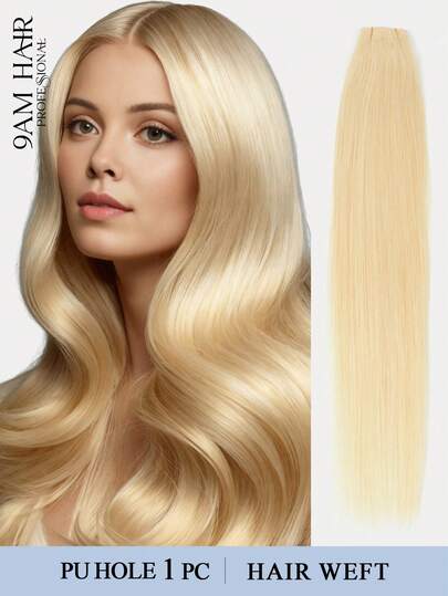 Extensiones de cabello humano de color rubio de 12-24 pulgadas, rectas, de cabello humano real, con trama de agujeros de PU, paquetes de extensiones de cabello humano invisibles