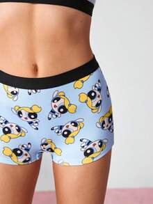 THE POWERPUFF GIRLS X SHEIN 女士卡通印花文胸上衣和三角裤休闲家居服套装 - 藍色 - 查看 8