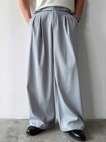 HUEFORM Men's Solid Color Baggy Pleated Wide Leg Loose Casual Pants Japanese Pants Grey Pants Pleated Pants Oversized Pants - Dusty Blue - View 5