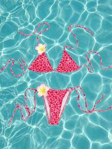 Swim Mod Bộ 2 món đồ bơi nữ thời trang và dễ thương, gợi cảm cho kỳ nghỉ biển, gồm áo bơi hở lưng họa tiết hoa nhí và quần bơi buộc dây bên hông. - Nhiều màu - Xem 3