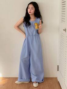 DAZY Bộ áo liền quần không tay cho bé gái tuổi teen mùa hè - Màu xanh lam - Xem 3