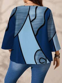 EMERY ROSE Plus Size Women Spring/Autumn Casual Full Print Round Neck Loose 3/4 Sleeve Shirt Chic Blouses For Women - Multicolor - View 2