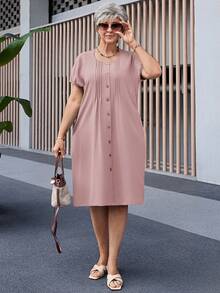 EMERY Vestido informal de talla de unicolor con botones delanteros, para el verano - Rosa - Ver 4