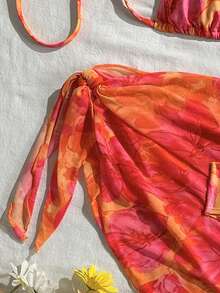 Swim Vcay 女士夏季沙滩度假印花露背系带性感比基尼三件套 - 彩色 - 查看 6