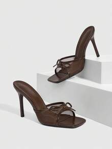 CUCCOO SZL Women's Knotted Design Fashion Daily Wear Slip-On High Heel Sandals - Brown - View 1