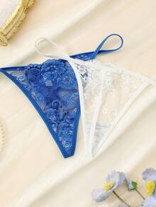 3pcs/Set Women's Fashion Lace Underwear (Thong) - Multicolor - View 3