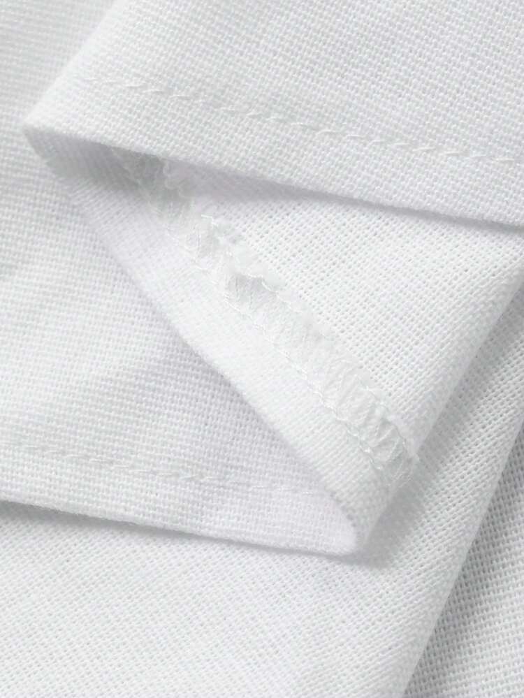 Men's White Polo Collar Long Sleeve Casual Pocket Shirt, Spring Summer