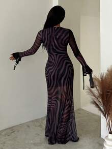Sirith Tight Zebra Print Fish Tail Long Dress - Multicolor - View 2