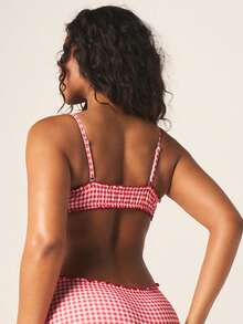 MISSGUIDED Women's Gingham Check Bralette With Ruffle Trim And Adjustable Straps Summer Crop Top - Multicolor - View 2