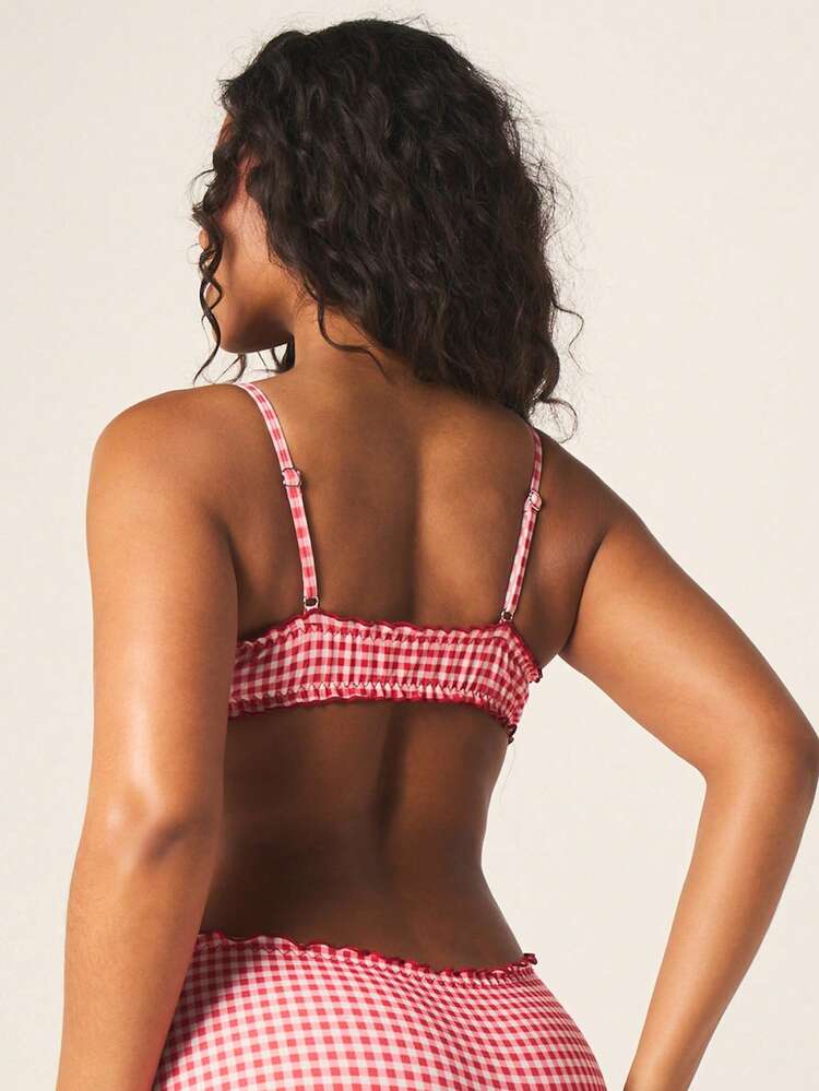 MISSGUIDED Brassière femme à carreaux Gingham avec volants et bretelles réglables, top court d'été