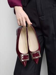 CUCCOO BIZCHIC Women Shoes Women's Pointed Metal Buckle Design Daily Versatile Flat Shoes - Burgundy - View 1