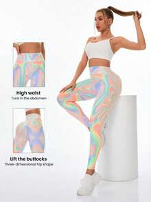 Core Rhythm Printed Women's Leggings, Elastic High Waist Skinny Workout Tights - Multicolor - View 5