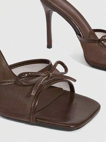 CUCCOO SZL Women's Knotted Design Fashion Daily Wear Slip-On High Heel Sandals - Brown - View 4