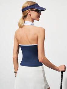 Gameset SHEIN Sport Polo da golf senza maniche con blocchi di colore per donna - Blu Navy - Visualizzare 8