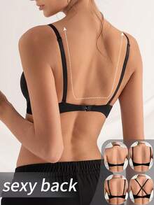 DesireSculpt Wire-Rimmed Solid Color Versatile Fit Bra For Women - Black - View 2