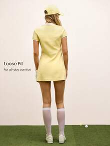 GLOWMODE 制胜发球吸汗速干撞色领口设计Logo Polo衫高尔夫连衣裙网球连衣裙高尔夫匹克球日常休闲装 - 淡黃色 - 查看 2