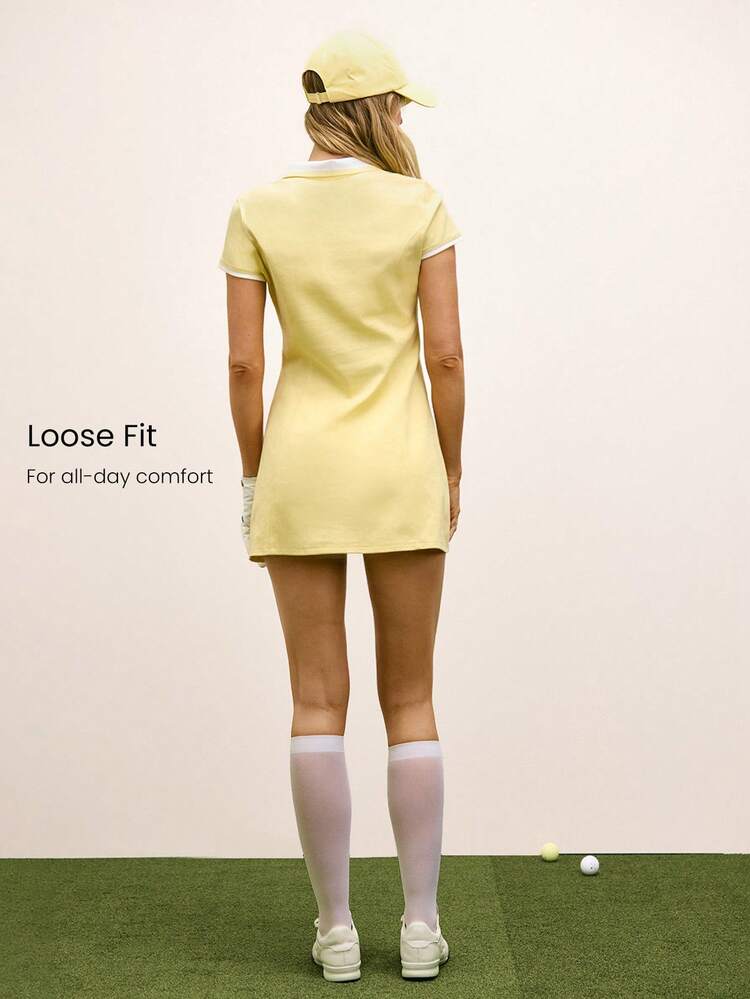 Winning Serve Sweat-Wicking Quick-Dry Contrasting Collar Design Logo Polo Golf Dress Tennis Dress Golf Pickleball Daily Casual Wear