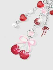ROMWE Kawaii 2 New Ins Korean Sweet, Exquisite, Fashionable And High-Value Red Series Bright Rhinestone Soft Pottery Diamond Ball Resin Strawberry Peach Heart Bow Acrylic Strawberry Cherry DIY Keychain Bag Pendant, Water Cup Pendant, Mobile Phone Case Pendant, Fixed And Pasted Love Accessories, Combination Set, Suitable For Sisters, Girlfriends, Girls And Ladies Daily Wear, Holiday Gifts - Red -2 - View 17