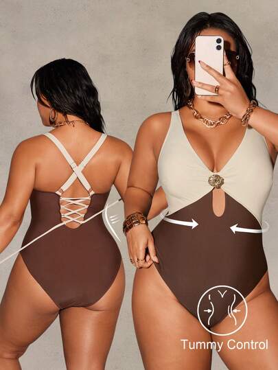 Shapewave 大码女士纯色连体泳衣