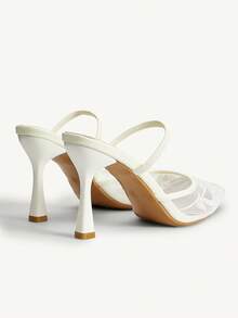 CUCCOO CHICEST Women Shoes Autumn New Elastic Band Mesh Stiletto Heels Pointed Toe Embroidered Shoes - White - View 4