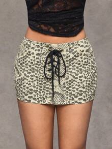 Jeanoix 女士时尚休闲性感动物纹Y2K短款牛仔裙 - 彩色 - 查看 1