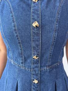 Elenzga Women's Denim Sleeveless Dress - Dark Wash - View 7