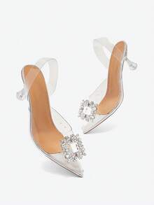 秋冬女士优雅时尚高跟靴，侧拉链袜套设计，完美搭配开衫/毛衣，优雅派对风。 - 無色 - 查看 5