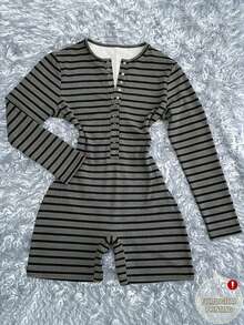 Glimmora Women's Casual Striped Print Long Sleeve Jumpsuit - Multicolor - View 3