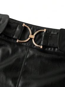 Ellevyn Women's PU Leather Casual Versatile Date Night Mini Skirt,Summer - Black - View 3
