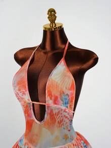 SaltGleam SaltGleam Vestido halter sin espalda con estampado de fantasía ardiente, sexy para mujeres - Multicolor - Ver 4