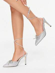 Glitzique 秋冬时尚露跟水钻装饰高跟鞋，性感派对及婚礼女鞋，优雅 - 銀色 - 查看 3