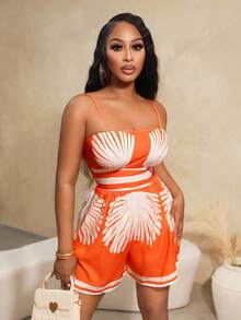 BamGleam Women's Casual Shell Print Camisole Jumpsuit - Orange - View 6