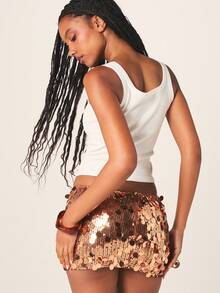 MISSGUIDED Gold Sequin Micro Mini Skirt Party Night Out Bodycon Festive Holiday Club Wear Sparkly Glam Celebration - Brown - View 2